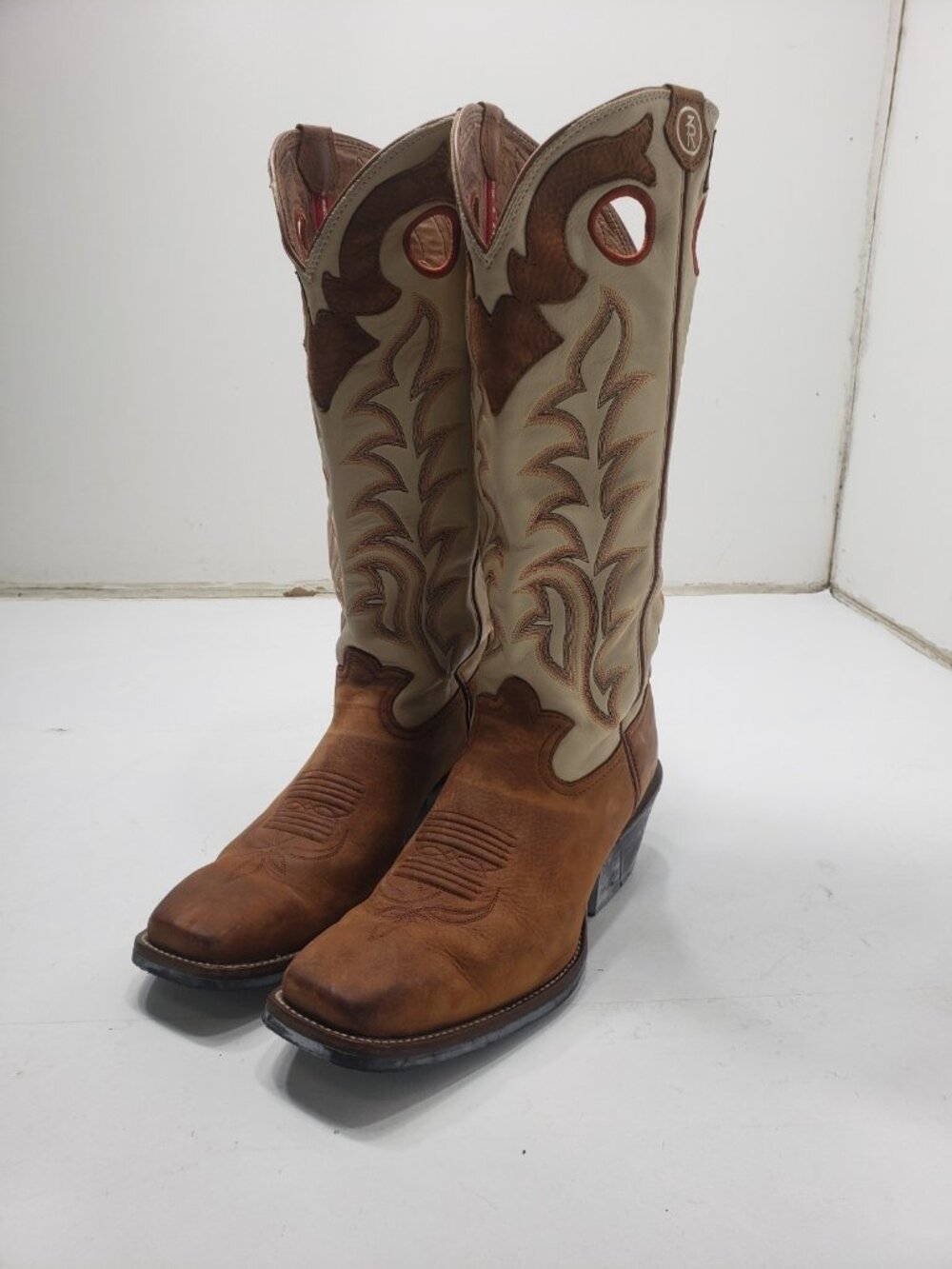 Tony Lama 3R RR1000 Buckaroo Men's 11D Brown Ivory Leather Square Toe Boots
